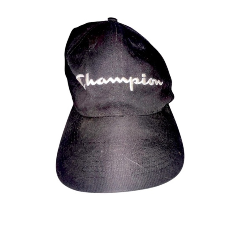 Champion Black Snap Back Hat Champion Embroidered On Front In White One Size